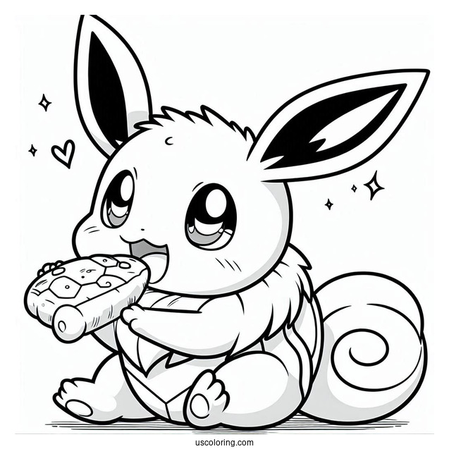 Eevee Eating With Squirtle Coloring Page