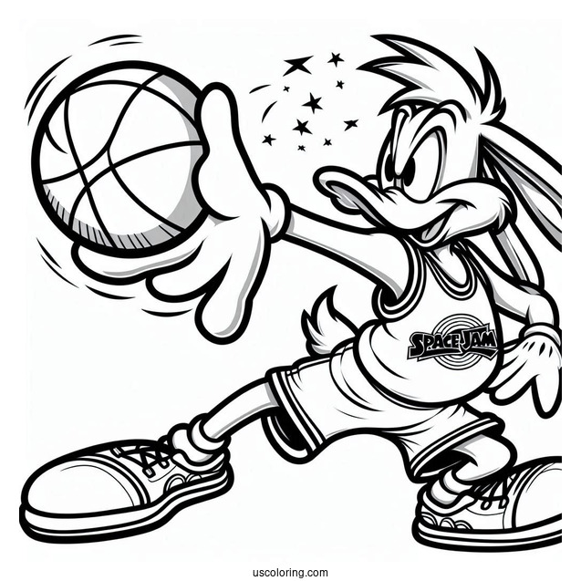 Daffy Duck Aiming Basketball Coloring Sheet