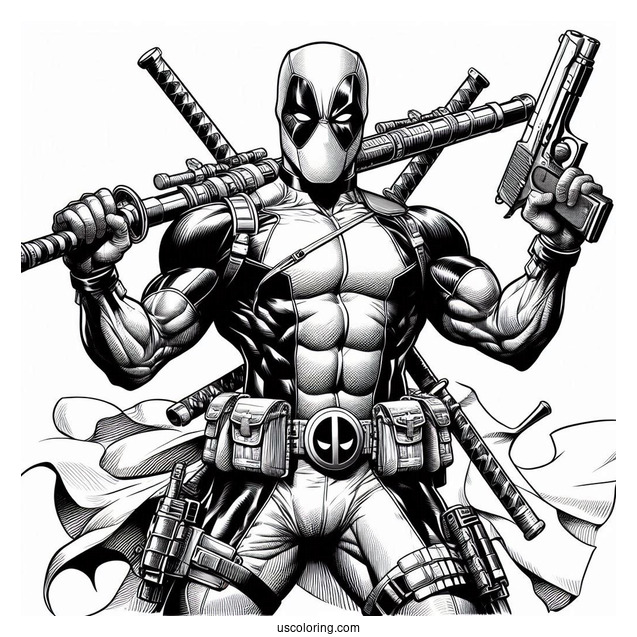 Deadpool Holding Huge Gun And Katana