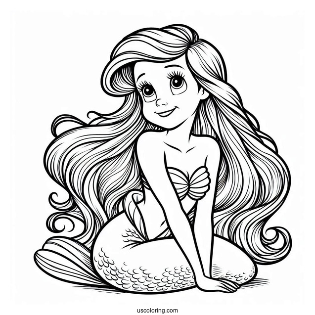 Iconic Little Mermaid Ariel Pose Coloring Page