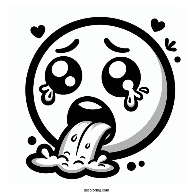 Easy Face Vomiting Emoji Coloring Page