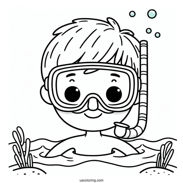 Simple Little Boy Swimming Coloring Page With Snorkeling Gear For Kids