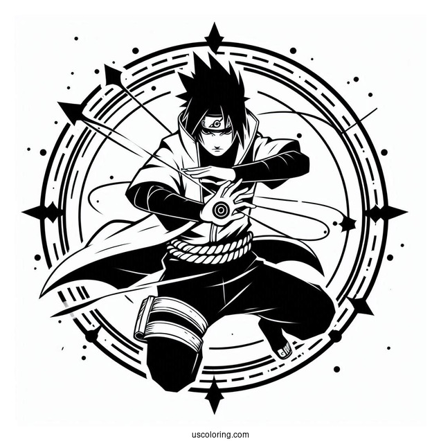 Sasuke Coloring Page Performing Ninjutsu With Curse Mark