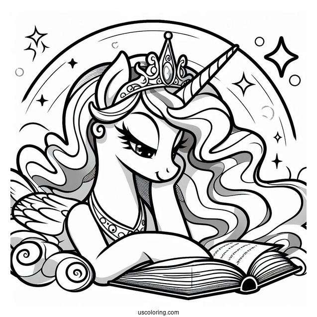 Princess Celestia Coloring Page Reading A Book With Twilight Sparkle