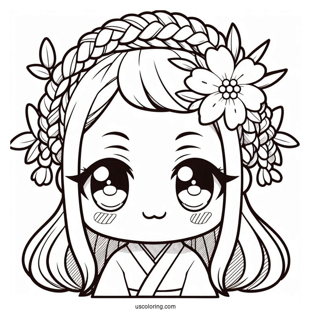 Kawaii Nezuko Coloring Page With Braided Hair