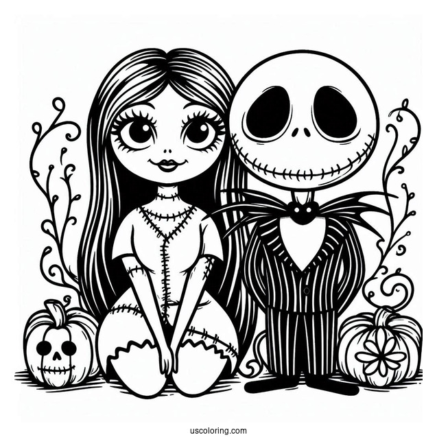 Cute Jack And Sally Coloring Page