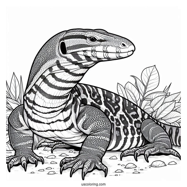 Realistic Asian Water Monitor Lizard Coloring Page