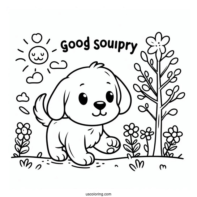 Simple Coloring Page Of Puppy Walking