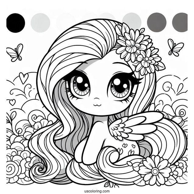 Cute With Fluttershy With Rarity Coloring Page For Kids