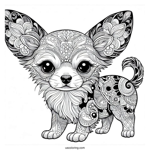 Intricate Chihuahua Coloring Page Mandala