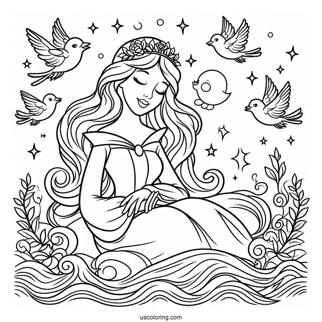 Sleeping Beauty Coloring Page Of Aurora Singing To The Birds