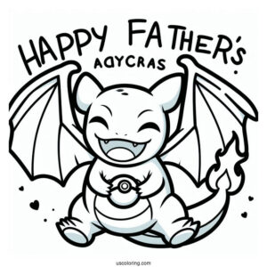 Charizard Saying Happy Father s Day Coloring Page For Kids