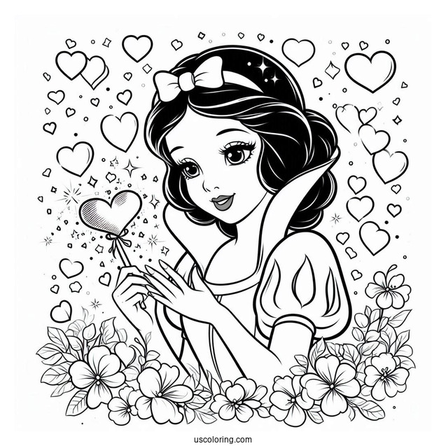Stunning Snow White Coloring Pages With Love Hearts For Kids