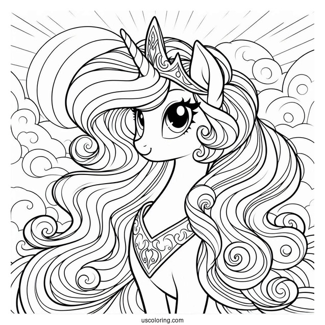 Princess Celestia Coloring Page With Flowing Mane In The Sky