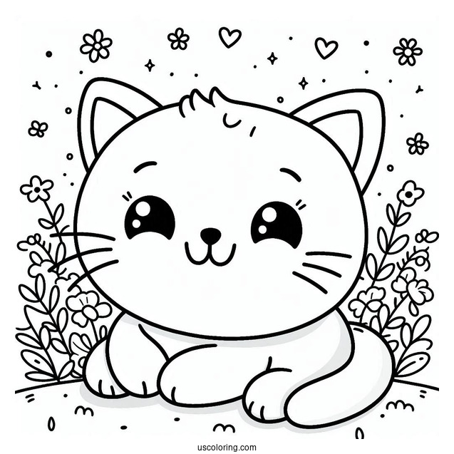 Cute Coloring Page Simple Cat Smiling For Preschoolers