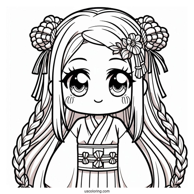 Kawaii Nezuko Coloring Page With Braided Hair