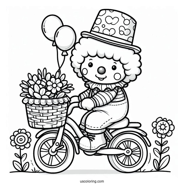 Cute Clown Riding Mini Bicycle Coloring In