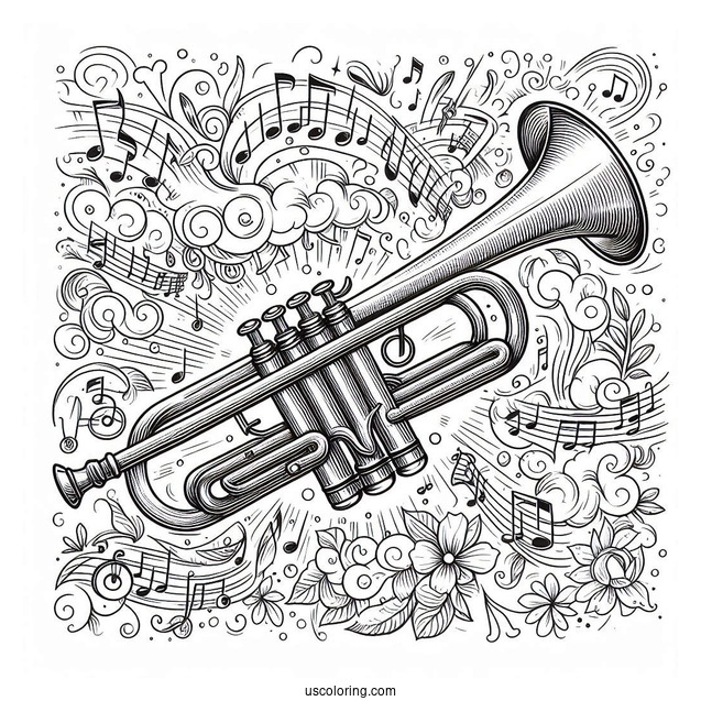 Music Coloring Page Of Realistic Trumpet
