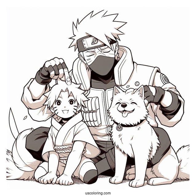 Hatake Kakashi Coloring Page With Pakun And His Dog Pack