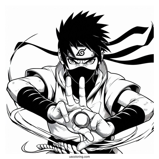 Sasuke Coloring Page Performing Ninjutsu With Curse Mark