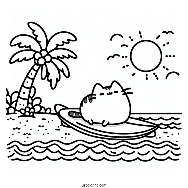 Pusheen Surfing At The Beach