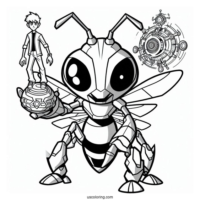 Ben 10 Coloring Page Of Stinkfly In Front Of Omnitrix