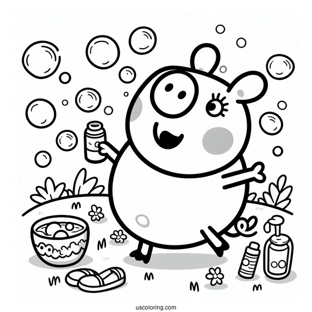 George Pig Playing With Bubbles Coloring Sheet