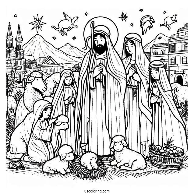 Nativity Coloring Page With Shepards And Kings