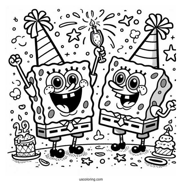 Coloring Page Of SpongeBob And Patrik Celebrating
