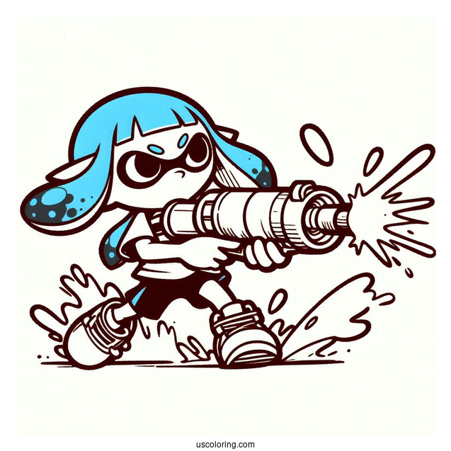 Splatoon Coloring Page Of Blue Inkling Boy Shooting Orange Inkling Girl