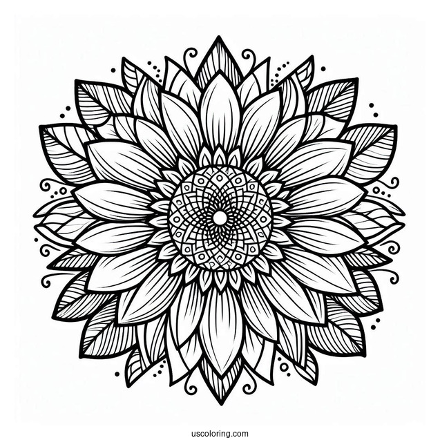 Flower Coloring Pages Ofv Detailed Sunflower Mandala
