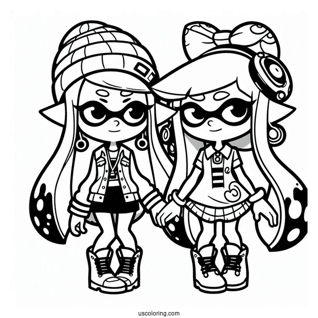 Splatoon Coloring Page Of Squid Sisters Callie And Marie