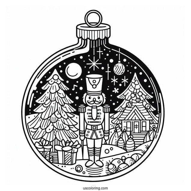 Christmas Ornaments Coloring Page Of Nutcracker And Christmas Tree Inside Bauble