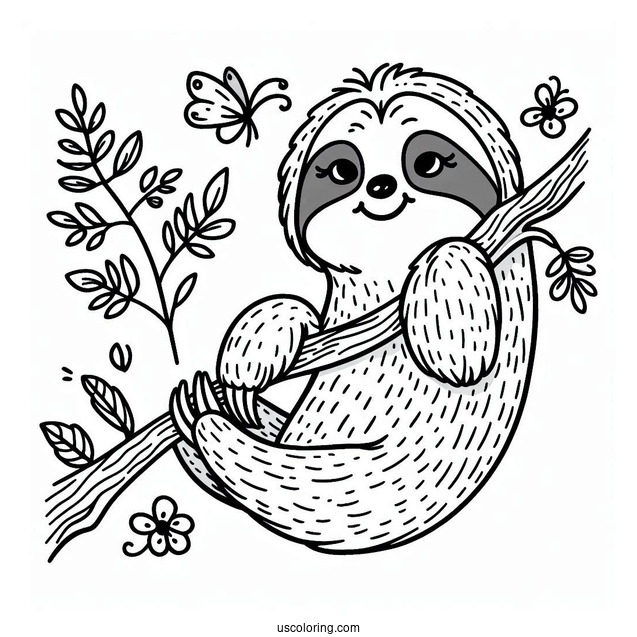 Smiling Sloth Coloring Sheet For Kids