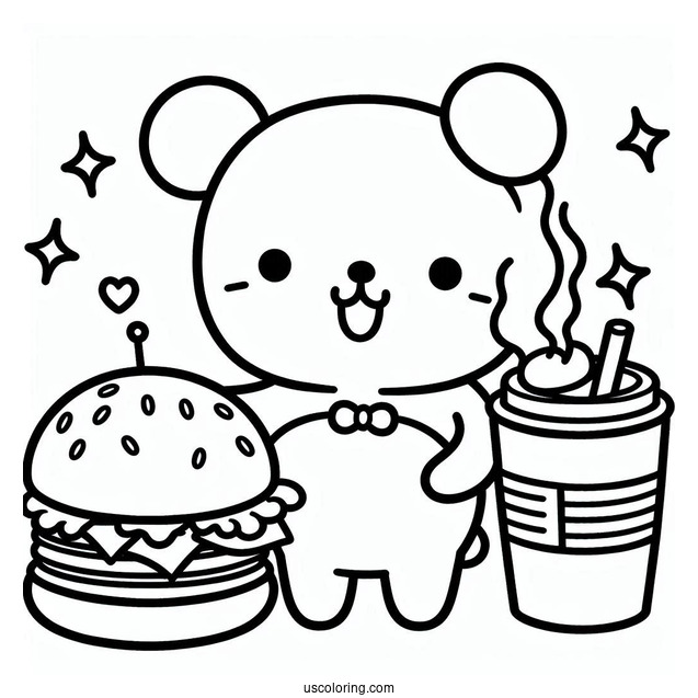 Pompompurin Serving Coffee And Burger Coloring Sheet