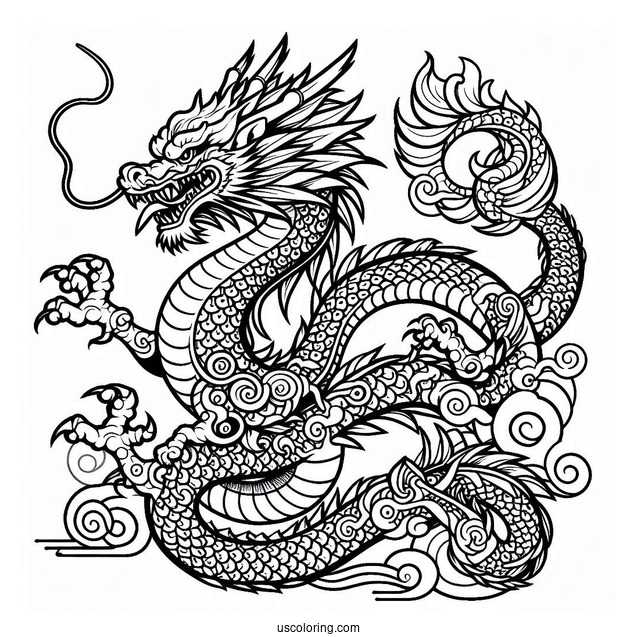 Japanese Themed Dragon To Color