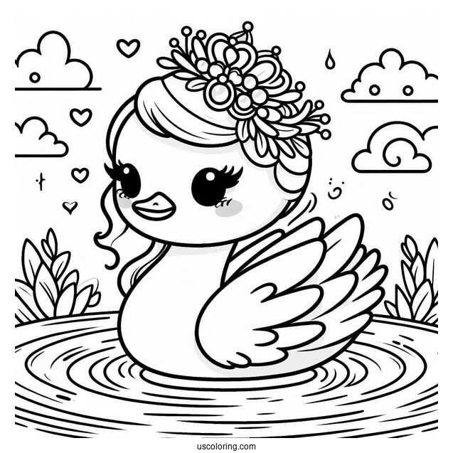 Kawaii Swan Coloring Page Princess