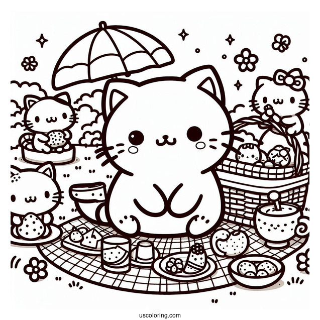 Sumikko Gurashi Coloring Page Of Neko Gattinosh Having Picnic With The Minnikos