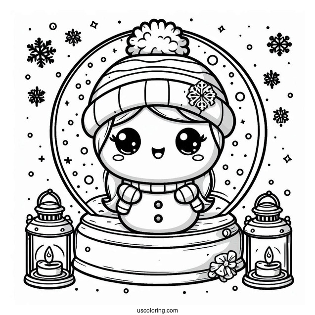Chibi Snowman Snow Globe Coloring Page For Kids