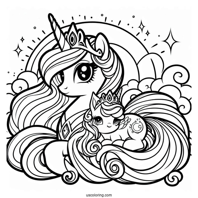 Princess Celestia Coloring Page With Baby Princess Luna