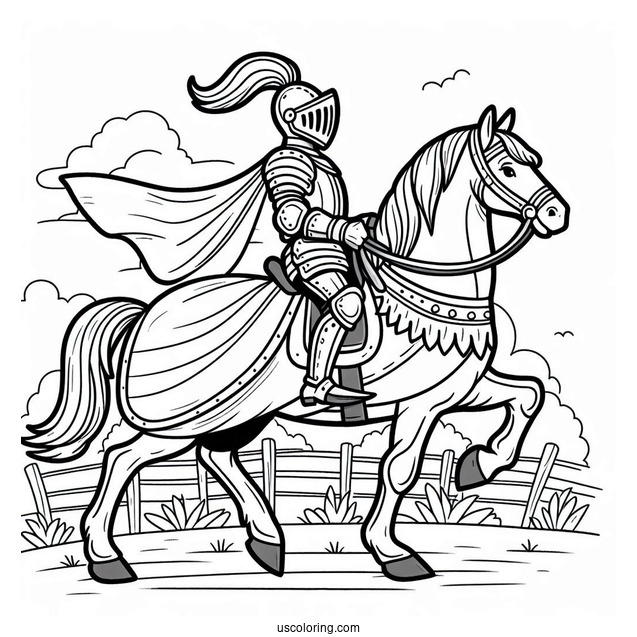 Mighty Knight On A Horse Coloring In For Preschoolers