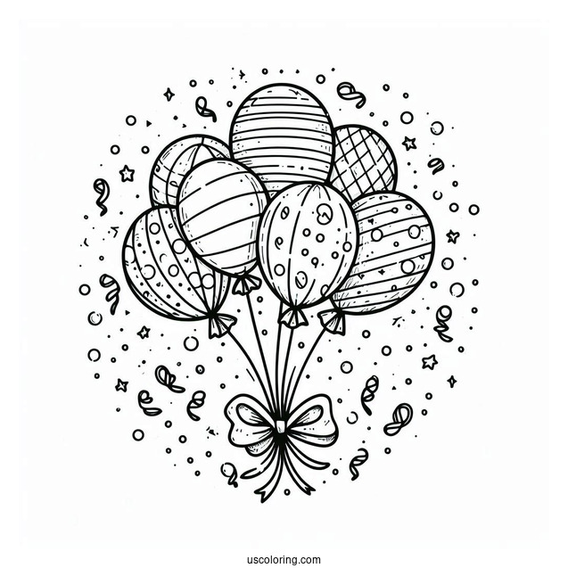 Celebration Balloons With Confetti To Color