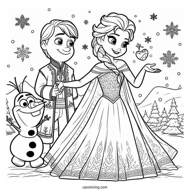 Elsa And Olaf In The Snow Coloring Sheet