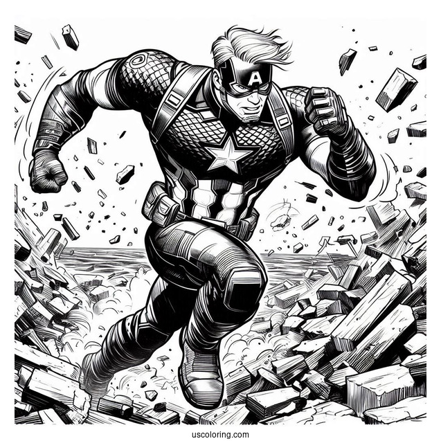 Captain America Running Through Rubble