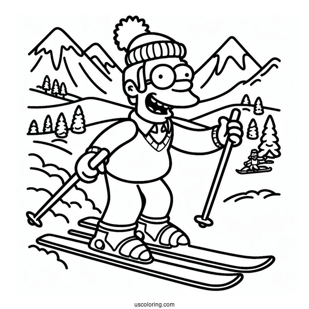 Simpsons Coloring Pages Of Skiing Flanders In A Funny Pose