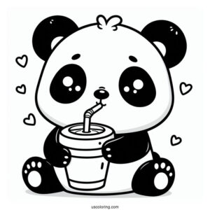 Cute Coloring Page Of Baby Panda Drinking A Beverage For Preschoolers