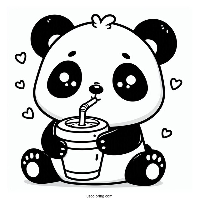 Cute Coloring Page Of Baby Panda Drinking A Beverage For Preschoolers