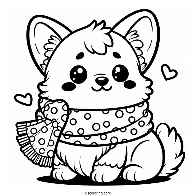 Kawaii Corgi Coloring Page Wearing Polka Dot Scarf For Kids