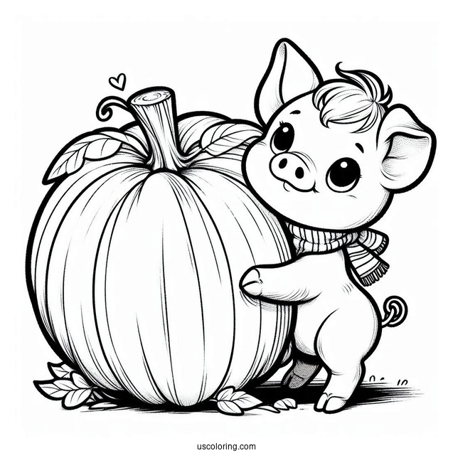 Piglet Carrying A Large Pumpkin Coloring Page For Kids