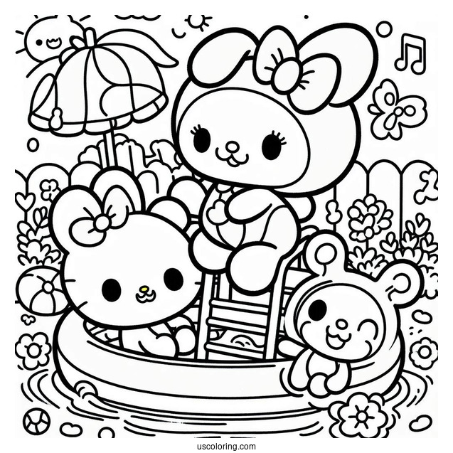 Sanrio Coloring Pages Of Keroppy And My Melody Playing In Pool Park